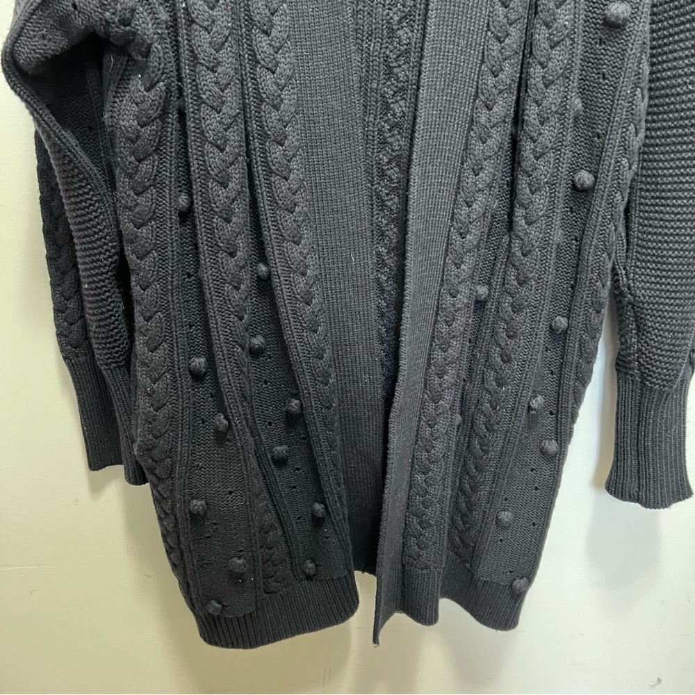 Nicholas Black Cotton Wool Cardigan Pom Pom Sweater Size Large Missing Belt - Picture 3 of 11